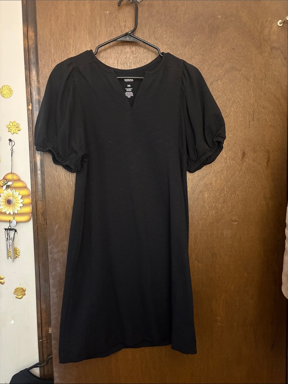 Sonoma Black Puff Sleeve V-Notch Dress